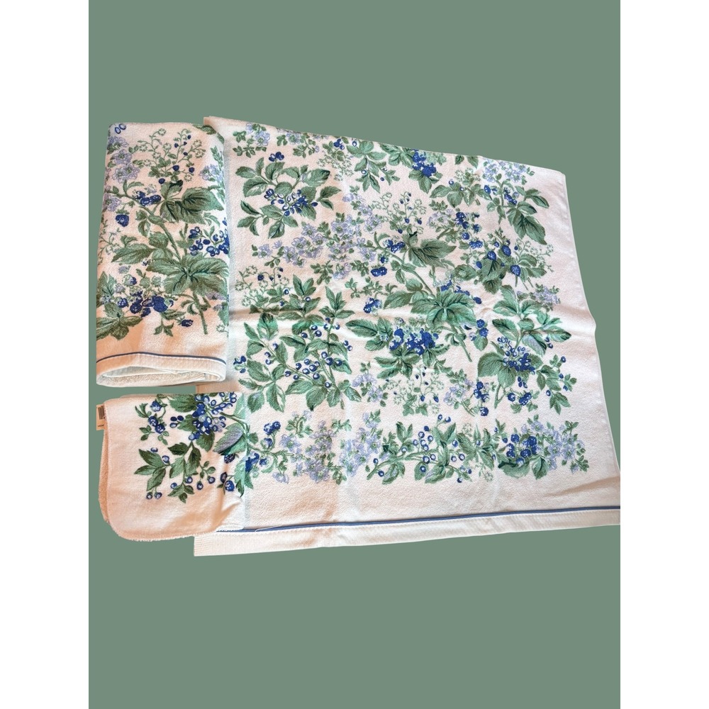 Vintage Laura Ashley Bramble Blueberry Towel Washcloth Set Made in USA NWT